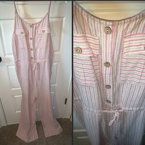Promesa Striped Pink and White Jumpsuit